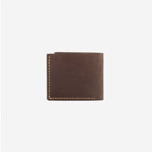 a rich brown leather wallet with hand stitched detailing